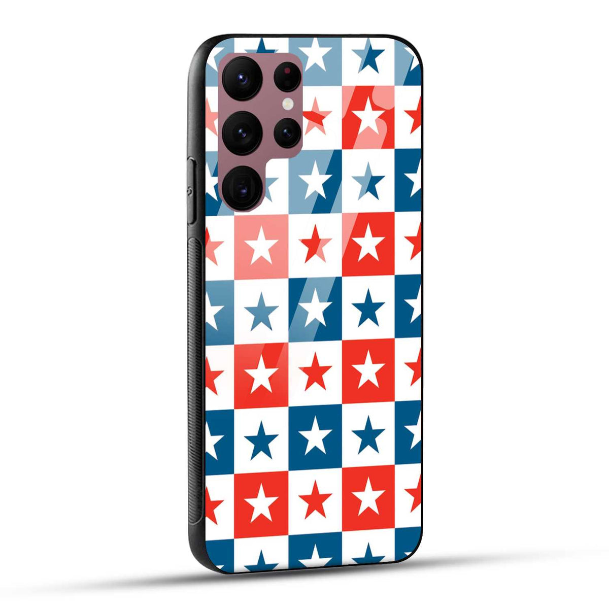 Samsung Galaxy S22 Ultra 5G Back Cover Blue And Red Star Print Printed Glass Case