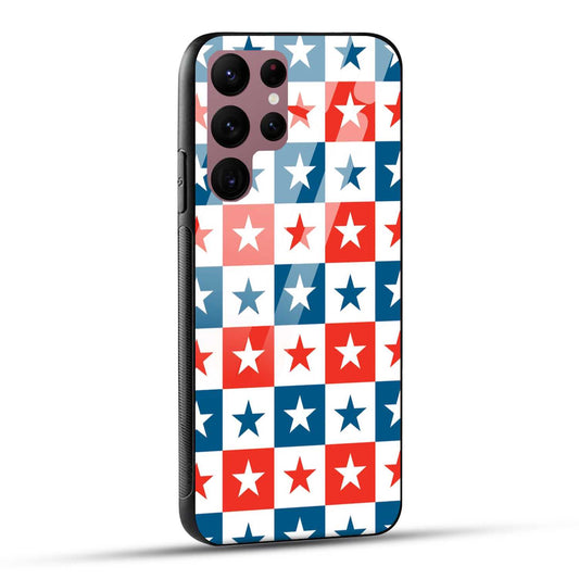Samsung Galaxy S22 Ultra 5G Back Cover Blue And Red Star Print Printed Glass Case