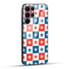 Samsung Galaxy S22 Ultra 5G Back Cover Blue And Red Star Print Printed Glass Case