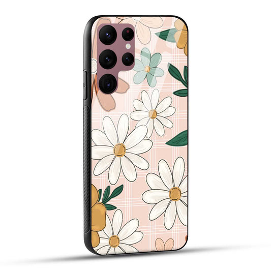 Samsung Galaxy S22 Ultra 5G Back Cover Retro Flower Art Printed Glass Case