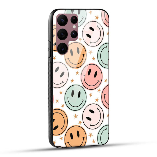 Samsung Galaxy S22 Ultra 5G Back Cover Smiling Flowers And Stars Printed Glass Case