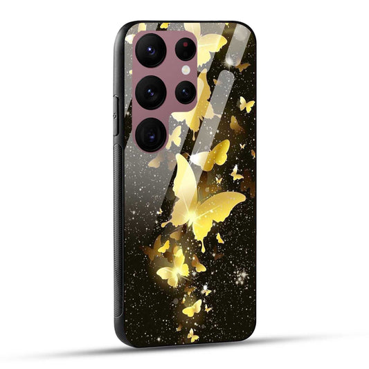 Samsung Galaxy S23 Ultra 5G Back Cover Golden Butterfly Printed Glass Case