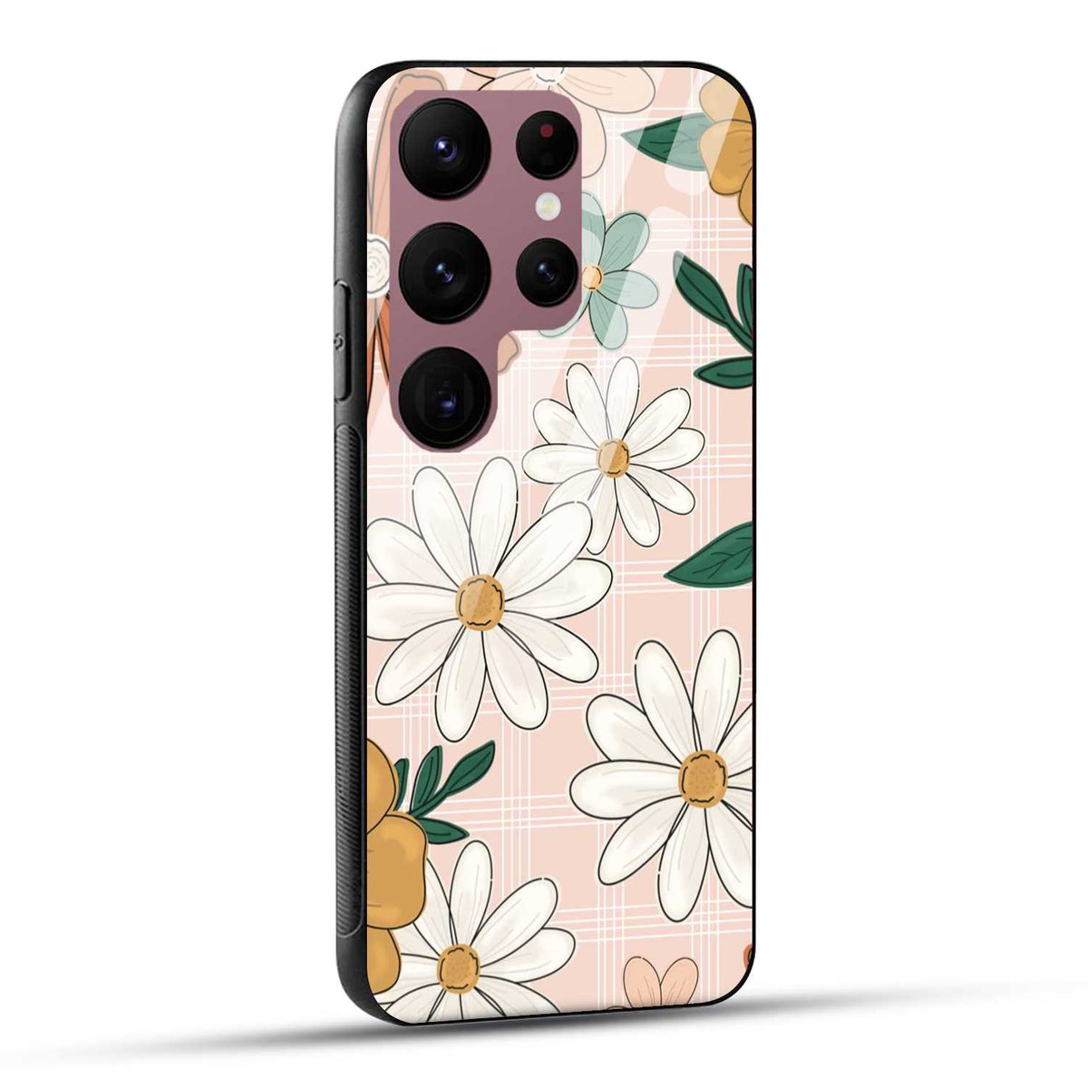 Samsung Galaxy S23 Ultra 5G Back Cover Retro Flower Art Printed Glass Case