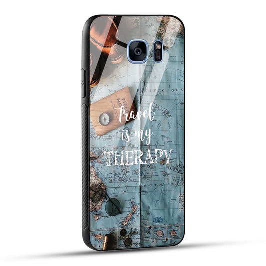 Samsung Galaxy S7 Edge Back Cover Travel Is My Therapy Printed Glass Case