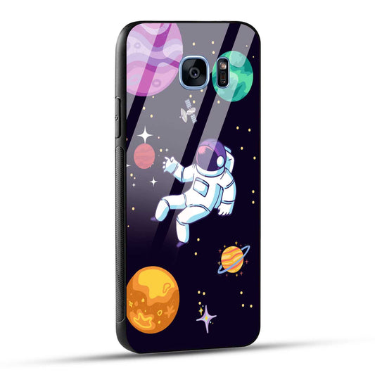 Samsung Galaxy S7 Edge Back Cover Colorful Illustration Astronaut Printed Glass Case