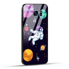 Samsung Galaxy S7 Edge Back Cover Colorful Illustration Astronaut Printed Glass Case