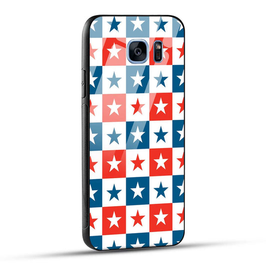 Samsung Galaxy S7 Edge Back Cover Blue And Red Star Print Printed Glass Case