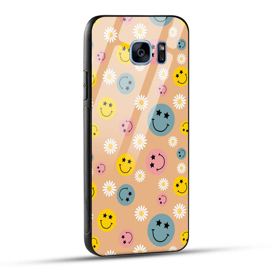 Samsung Galaxy S7 Edge Back Cover Smiley And Flowers Printed Glass Case