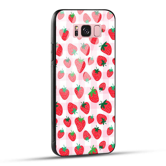 Samsung Galaxy S8 Plus Back Cover Doodle Of Strawberries Printed Glass Case