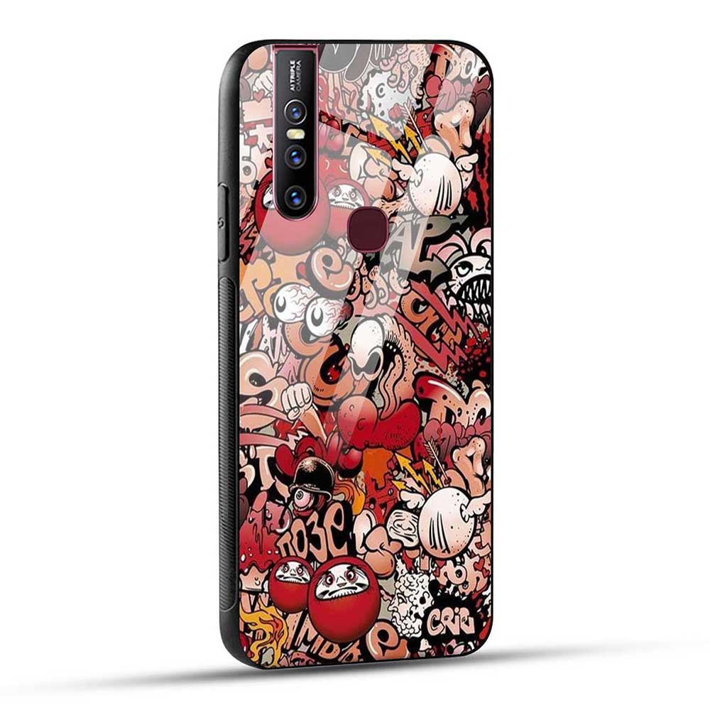 Vivo V15 Back Cover Graffiti Cartoon Glass Case