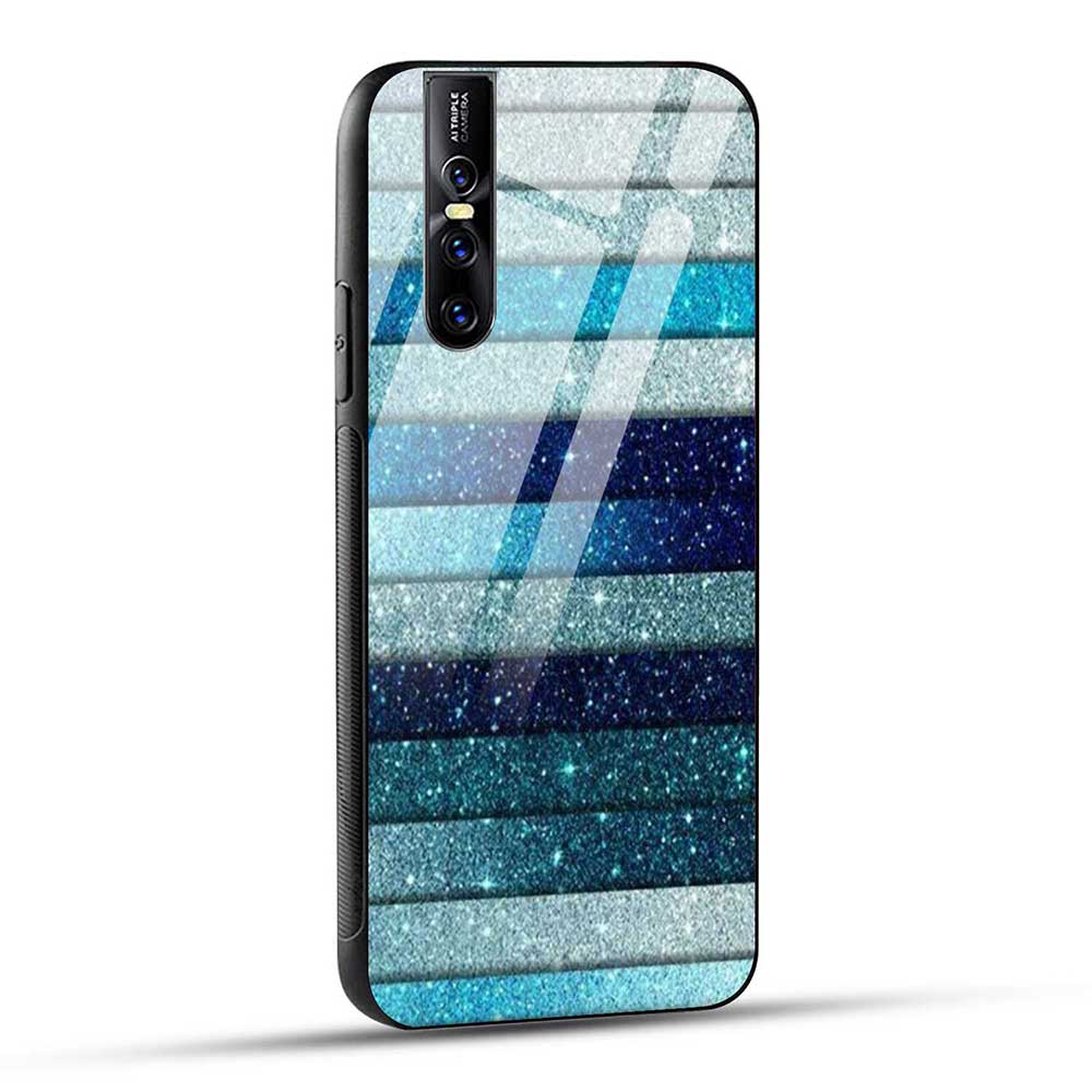 Vivo V15 Pro Back Cover Blue Glitter Glass Case
