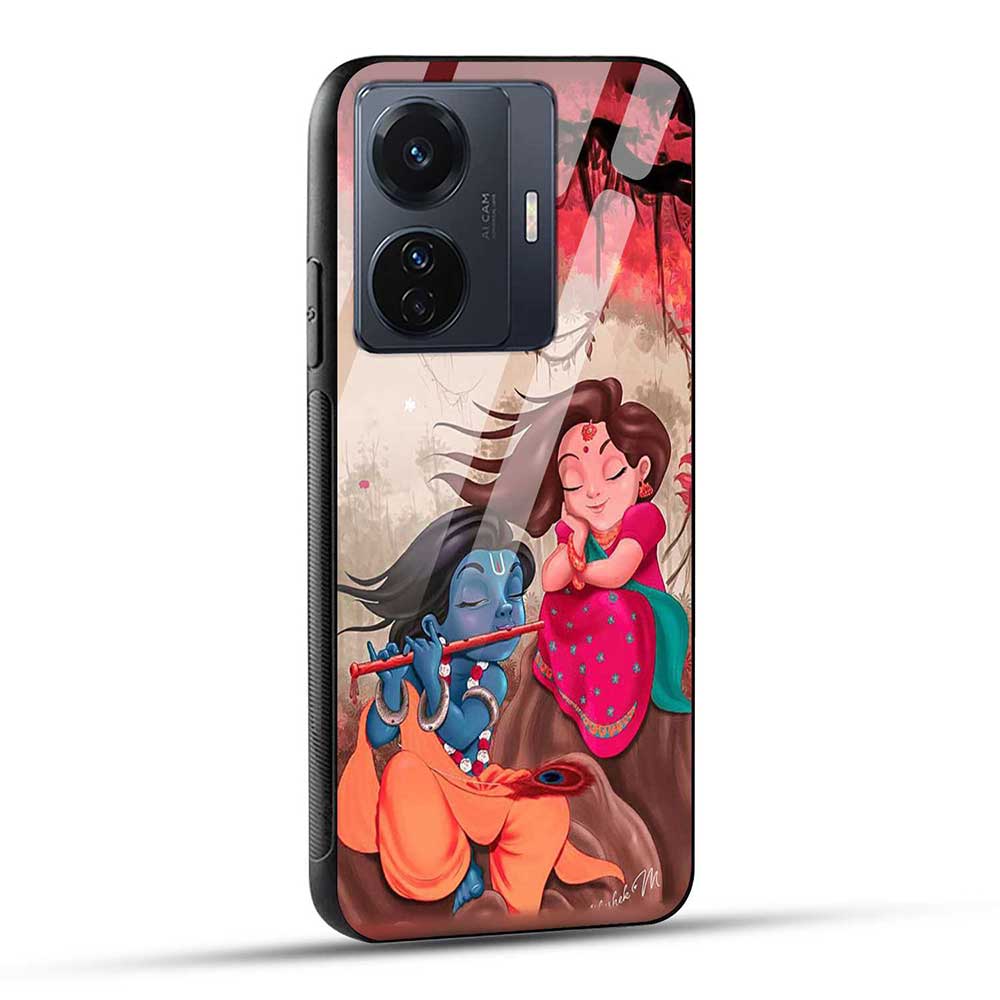 Vivo T1 Pro 5G / iQOO Z6 Pro 5G Back Cover Lord Krishna with His Flute & Radha Glass Case