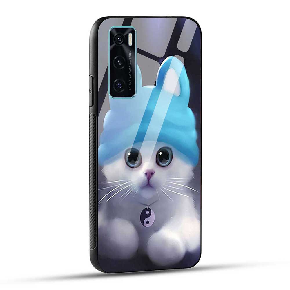 Vivo V20 SE Back Cover Cute Cat Glass Case