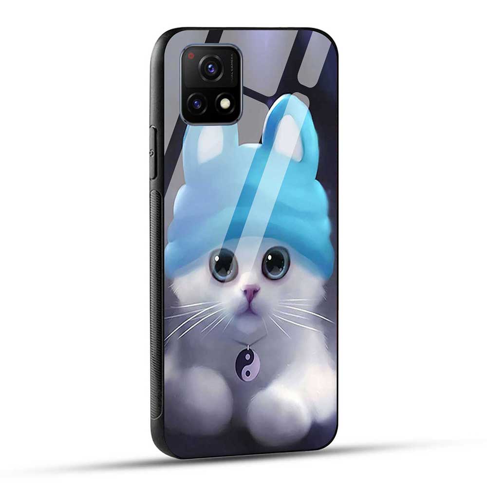 Vivo Y72 5G Back Cover Cute Cat Glass Case